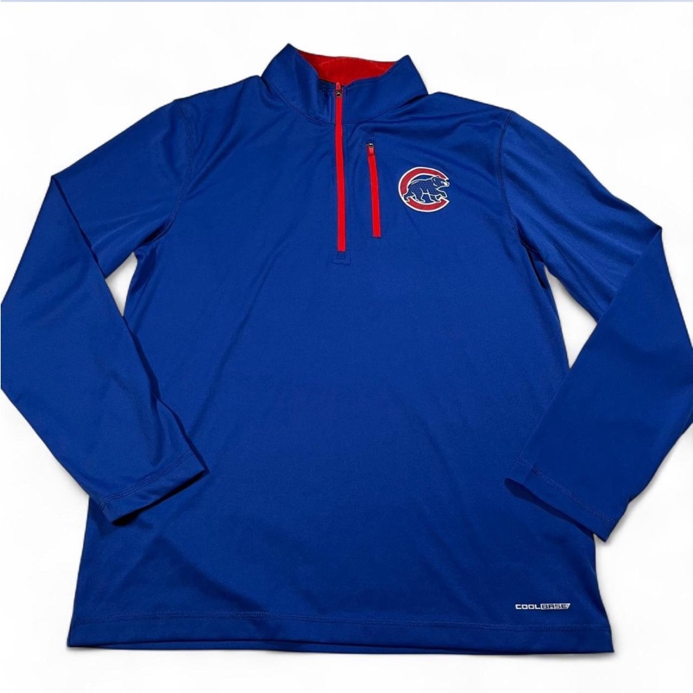 Chicago Cubs Pullover Sweaterโ Men's M Blue Quarter Zip Majestic Coolbase Logo